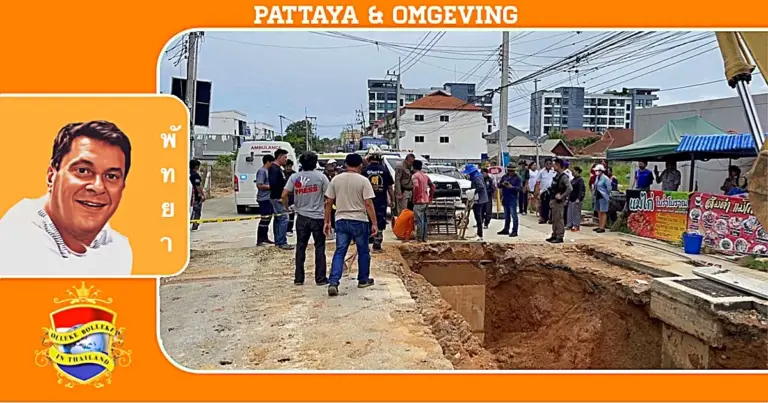 Bouwvakker bedolven onder modderstroom tijdens het graven van een afvoerbuis in Pattaya