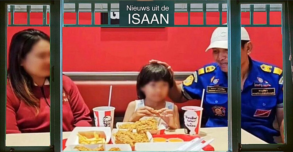 Reddingswerker maakt droom van klein Thais meisje bij Kentucky Fried Chicken in Noordoost-Thailand waar