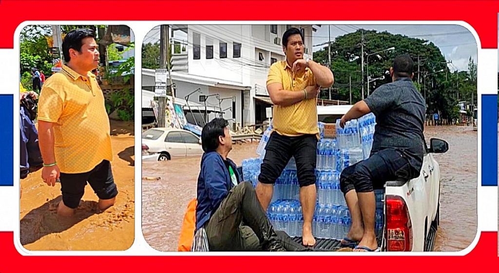 Koningszoon ‘Than Aon’ reist naar Noord-Thailand af met voedsel en water voor slachtoffers van overstromingen