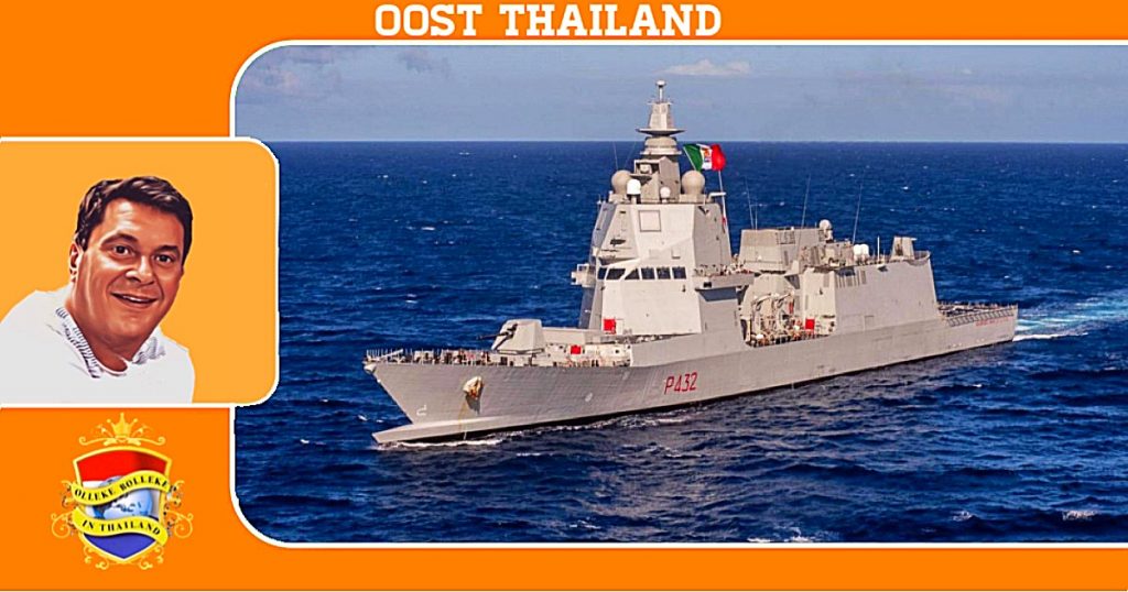 Italiaans gevechtsschip meert aan in de haven Laem Chabang 