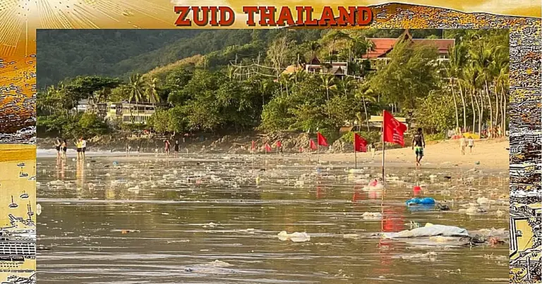 Door de sterke moesson ziet het strand van Patong op Phuket er allesbehalve aantrekkelijk uit 