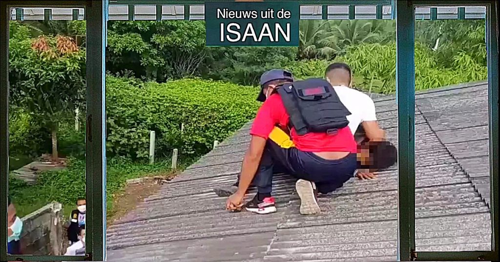 Thaise man in Noordoost-Thailand door de politie gered na door drugs veroorzaakte hallucinaties