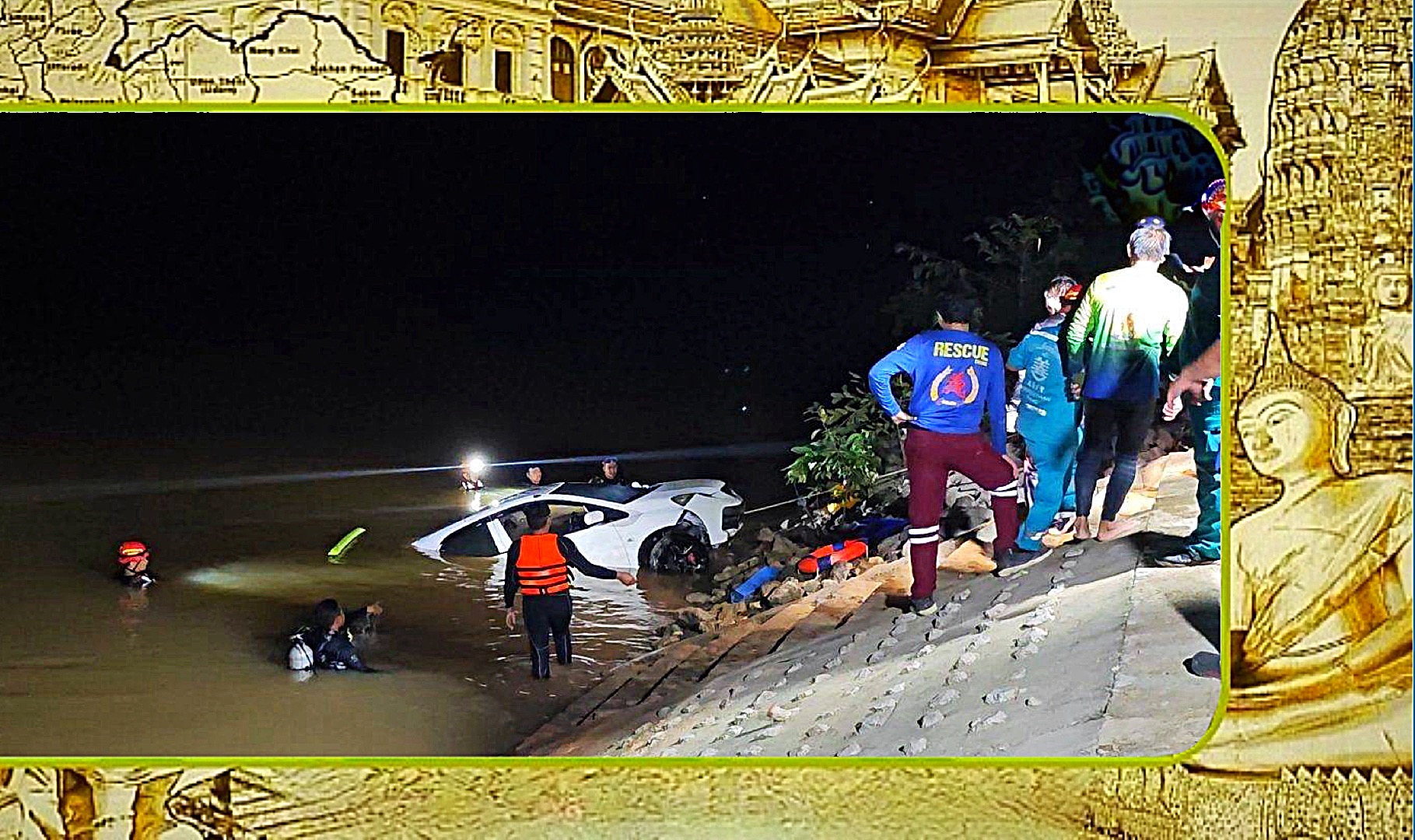 Thaise vrouw komt te overlijden nadat ze met haar auto in de Trang rivier in Zuid-Thailand stort