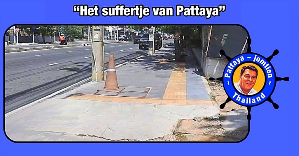 Door de aanhoudende overstromingen brokkelen de nieuwe aangelegde trottoirs in Pattaya met de dag af 