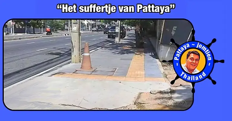 Door de aanhoudende overstromingen brokkelen de nieuwe aangelegde trottoirs in Pattaya met de dag af 