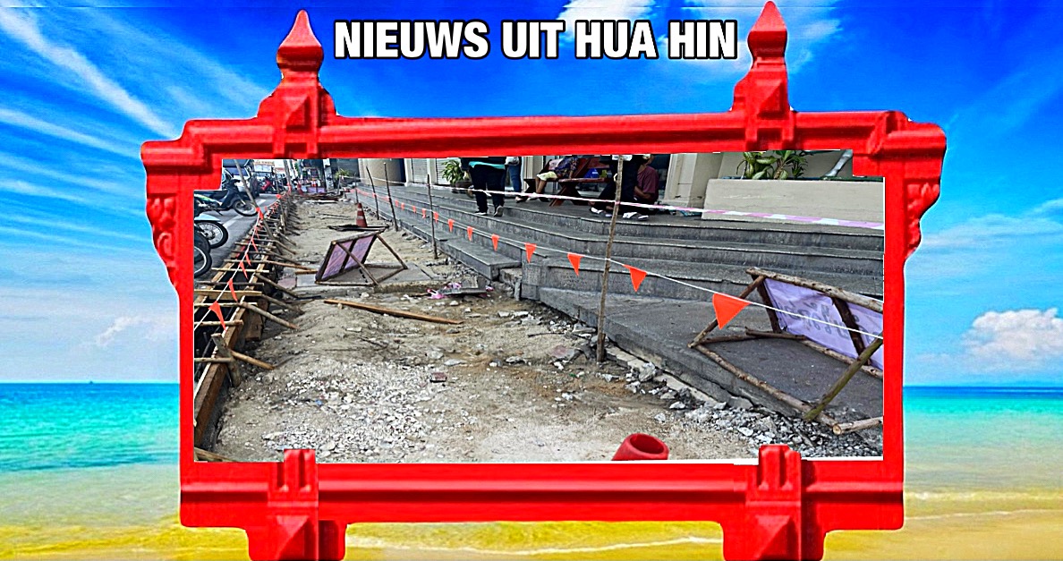 Het snelweg departement van Prachuap Khiri Khan gaat de trottoirs in Hua Hin opknappen