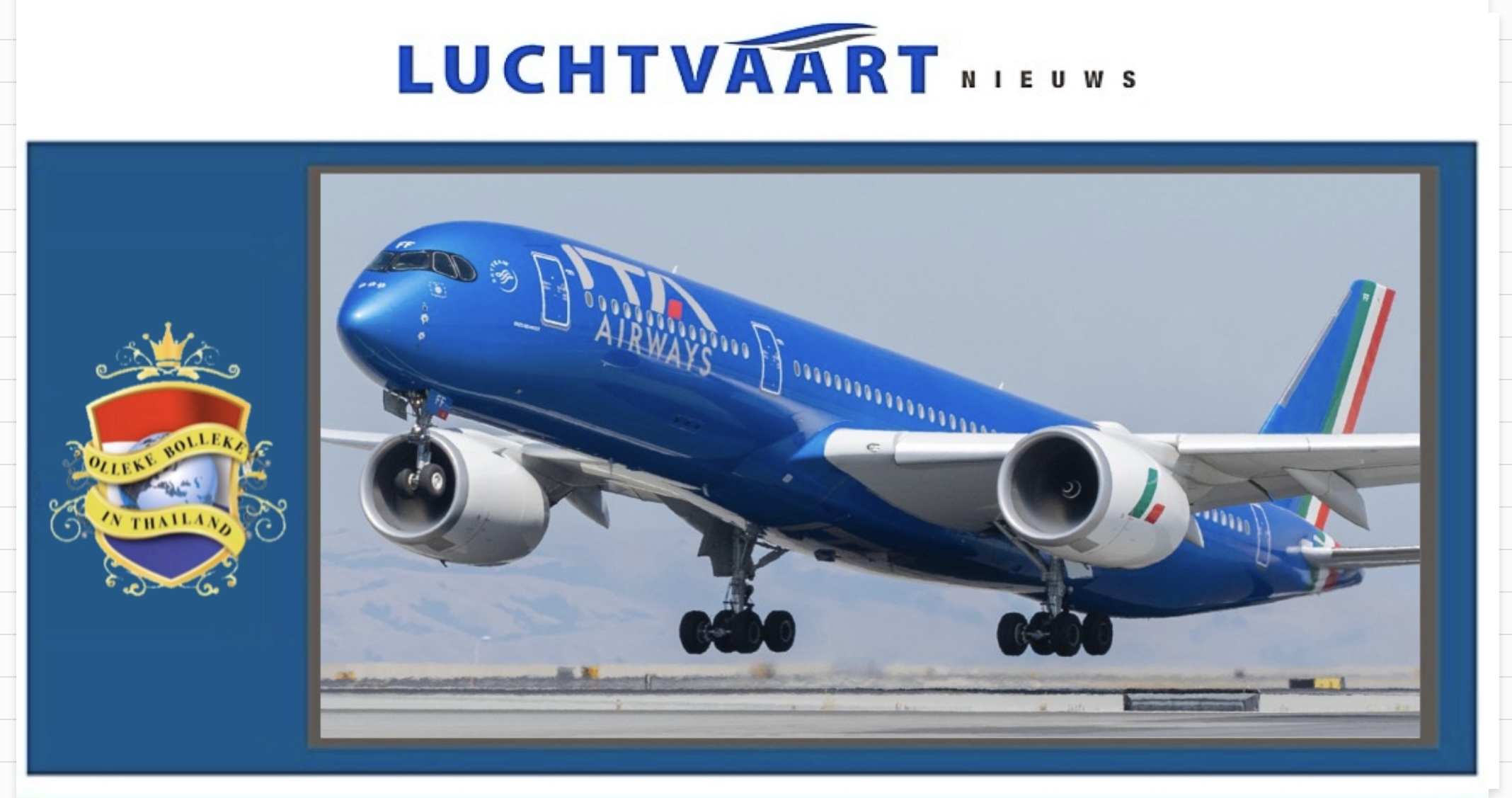 ITA Airways trekt de winterroute naar Thailand door naar het zomerseizoen 