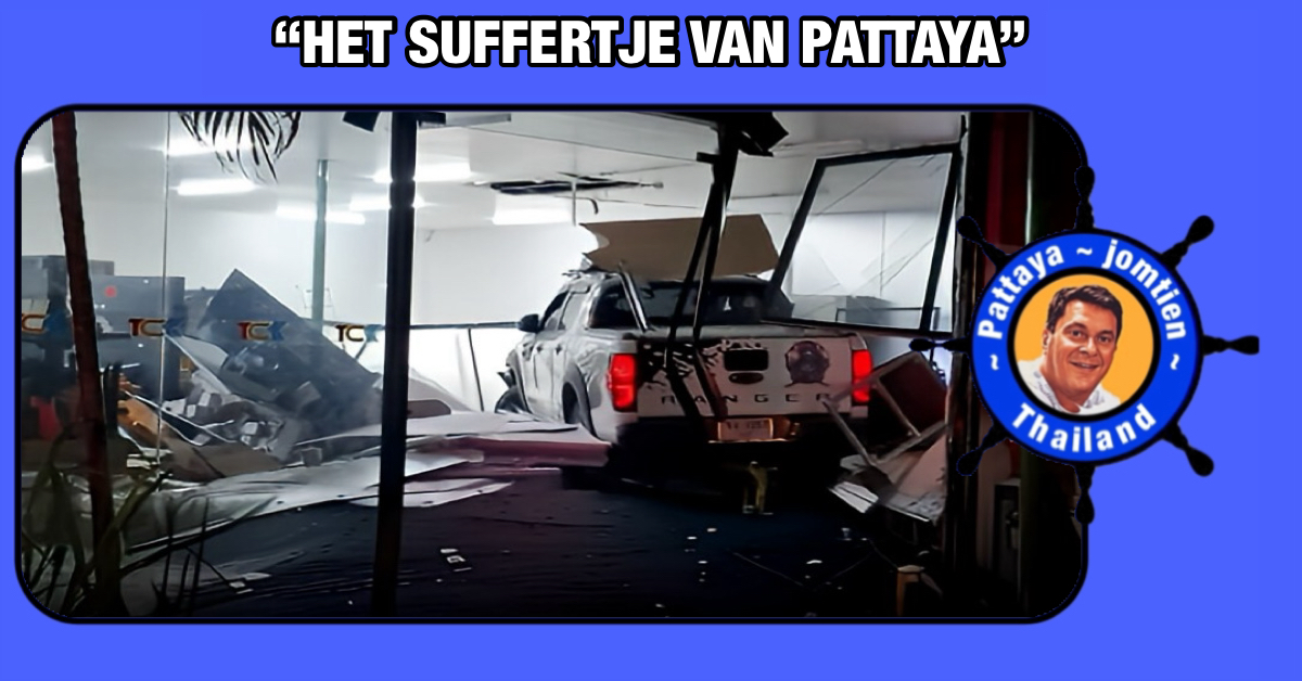 Dronken Chinese automobilist dendert met zijn pick-up een woonwinkel in Pattaya Oost binnen