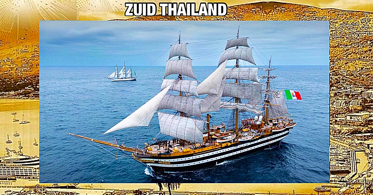 Eén van de mooiste schepen ter wereld meert bij Kaap Panwa in Zuid-Thailand aan, het eiland Phuket is maar wat trots❗️