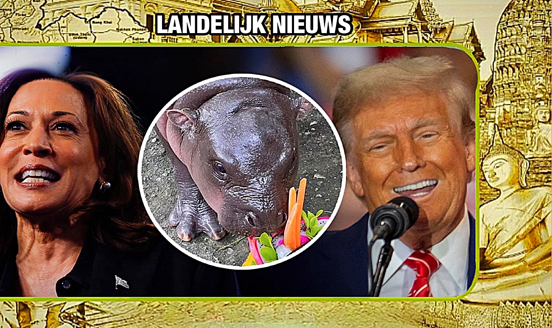 Het bekende dwergnijlpaard uit Thailand doet een gedurfde verkiezingsvoorspelling voor Amerika