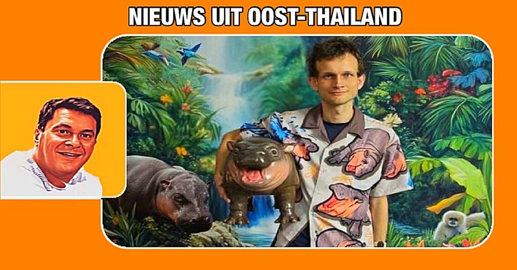 Mede-oprichter van Ethereum bezocht deze morgen het babynijlpaard Moo Deng de Khao Kheow Open Zoo in Oost-Thailand 