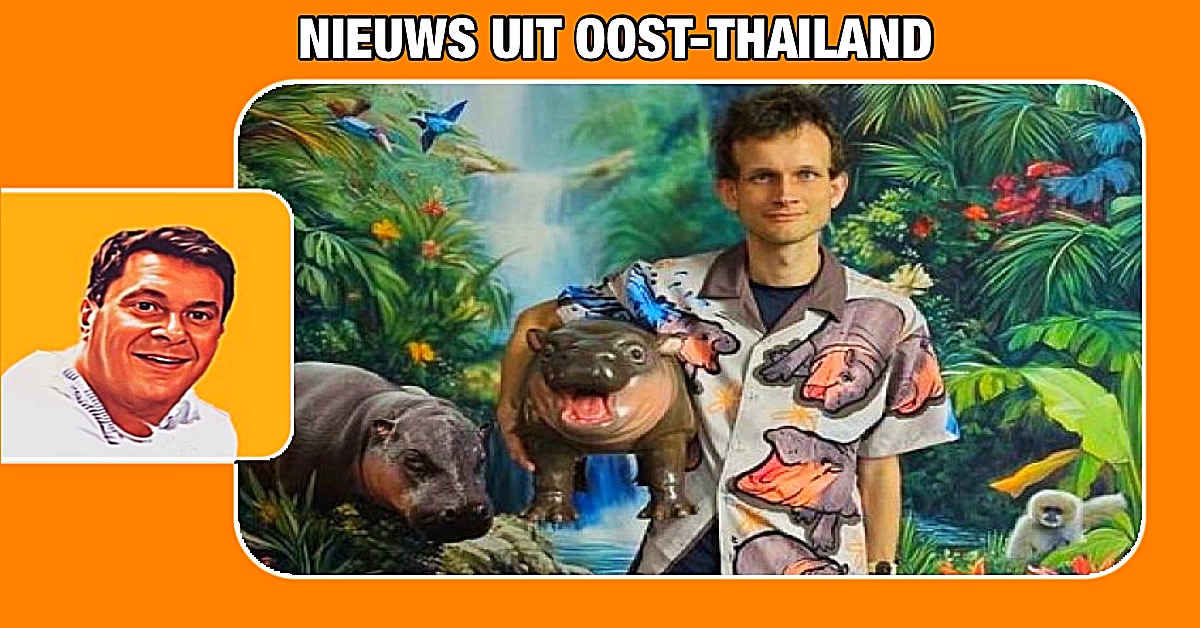 Mede-oprichter van Ethereum bezocht deze morgen het babynijlpaard Moo Deng de Khao Kheow Open Zoo in Oost-Thailand