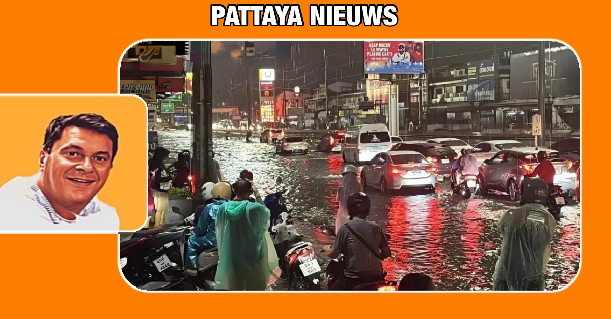 Flinke overstromingen in Pattaya: Verkeer komt een dag voor het Loy Krathong Festival volledig tot stilstand.