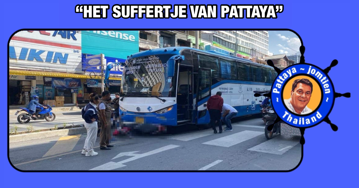 De luchthaven-bus Pattaya-Suvarnabhumi reed gisteren op Thepprasit Road een Thaise man van de sokken
