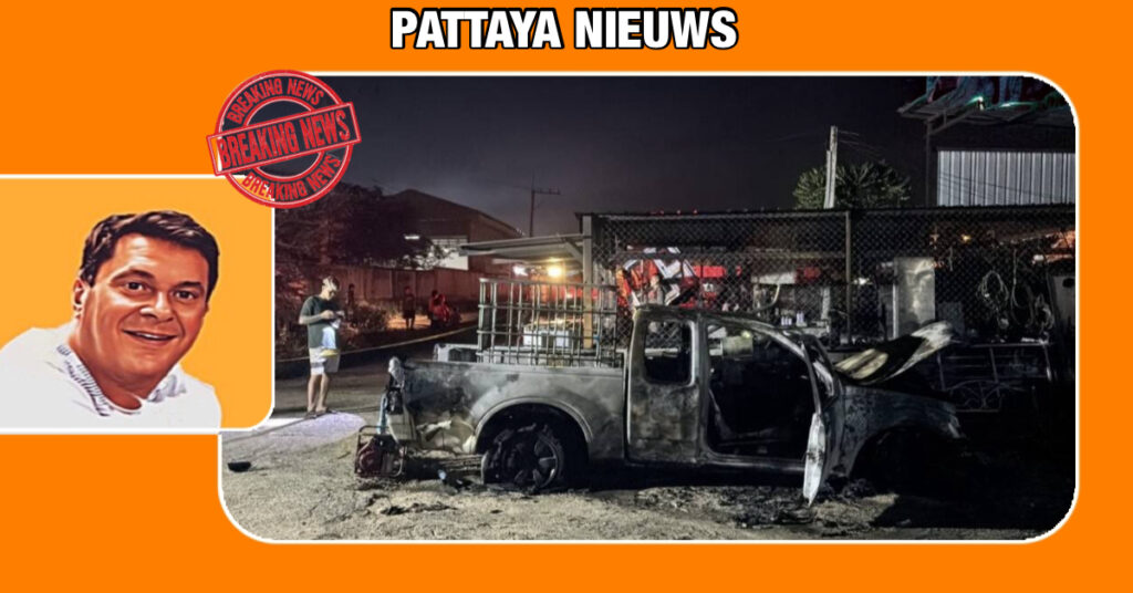 BREAKING:- Familie in Pattaya leeft in angst nadat de drugsverslaafde zoon des huizes buiten zinnen raakte en pick-up in brand stak