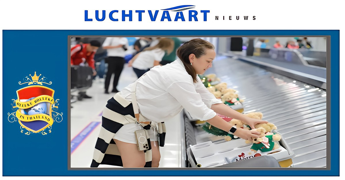Soortgenoten van uw nieuwsbeer brengen op het grootste vliegveld van Thailand de kerstvreugde over naar passagiers.