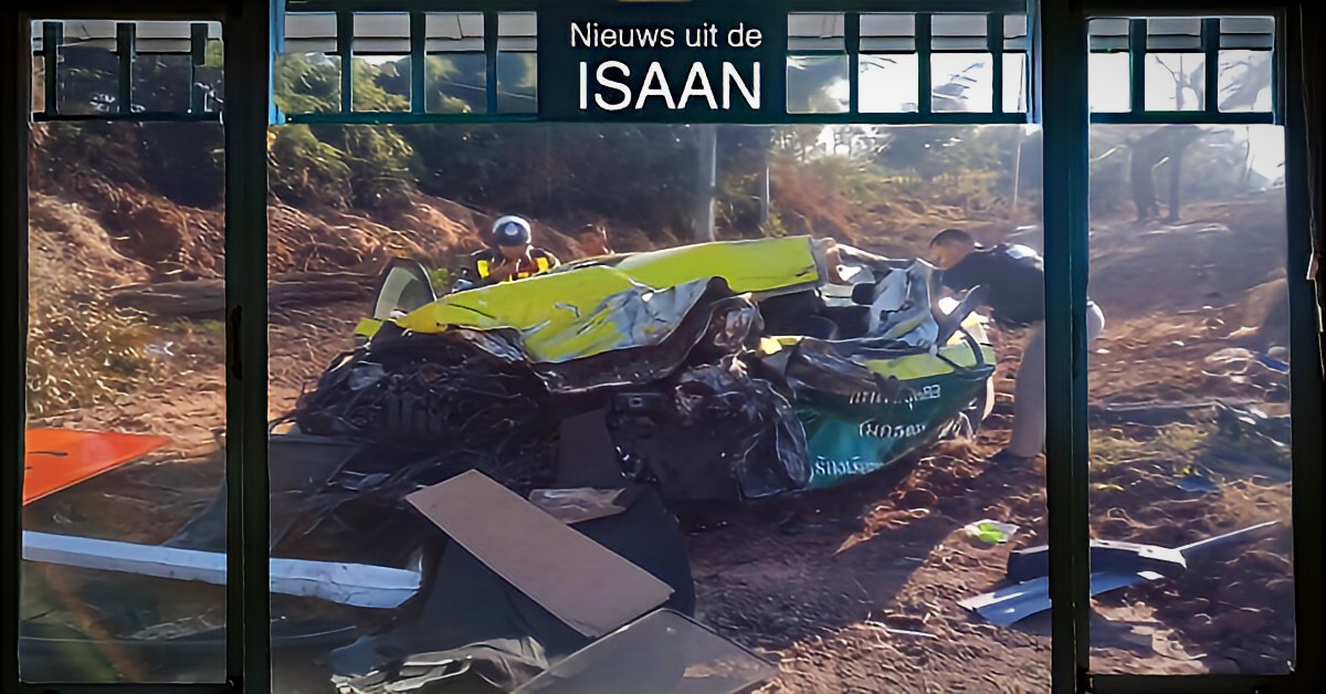 Taxi-chauffeur gaat er in Noordoost-Thailand vandoor zonder te betalen voor benzine en crasht tijdens de politieachtervolging