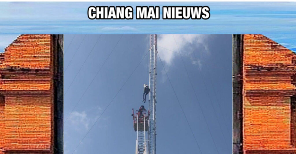 Suïcidale tweedehands kledingverkoper in Noord-Thailand uit 60 meter hoge zendmast gered