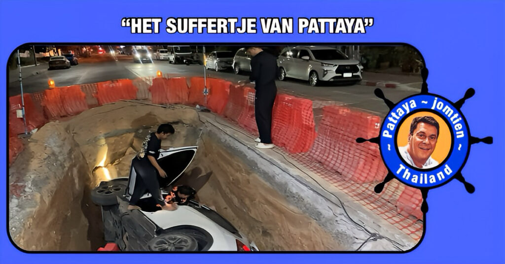 Vanmorgen parkeerde een Thaise man in Pattaya door onoplettendheid zijn auto in een gat van drie meter diep. Gelukkig bleef hij ongedeerd❗️