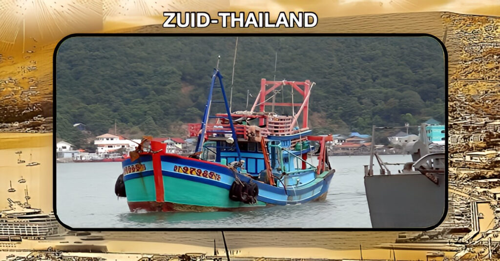 Marine Thailand neemt Vietnamese boot in beslag en arresteert bemanning, die illegaal zeekomkommers aan het harken waren