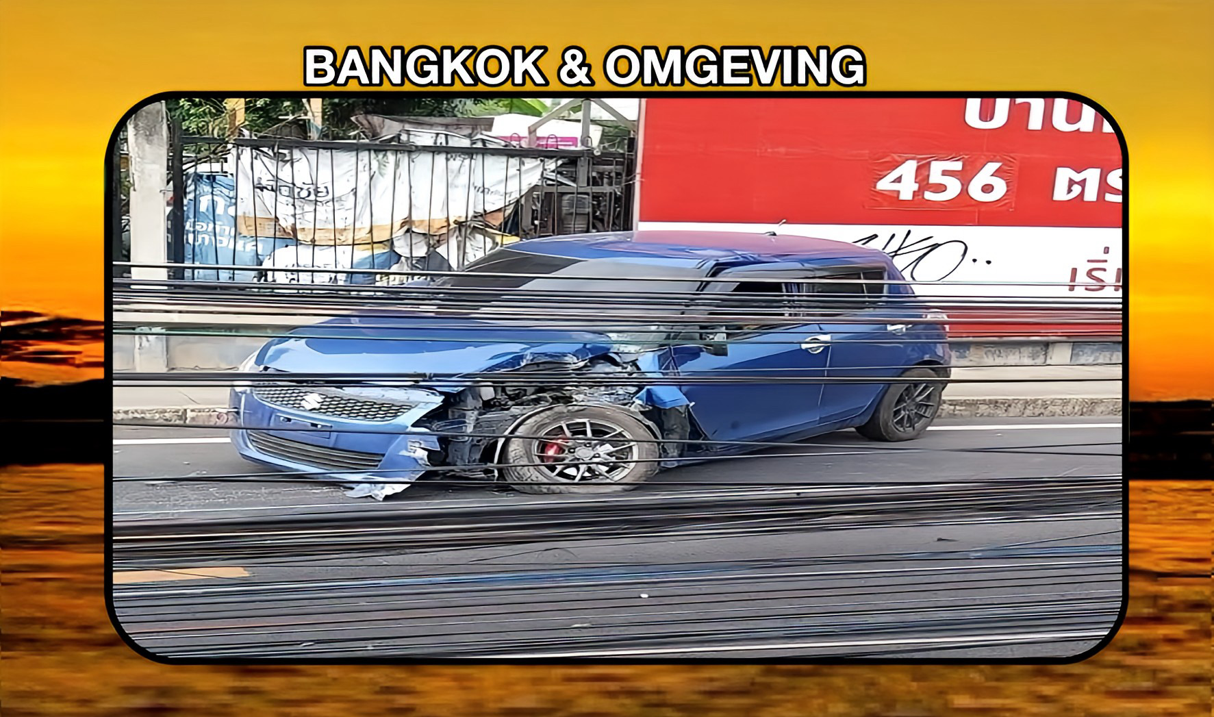 Een automobilist uit de provincie Chonburi raakte in Bangkok verstrikt web van elektriciteitsdraden en belandde in het ziekenhuis