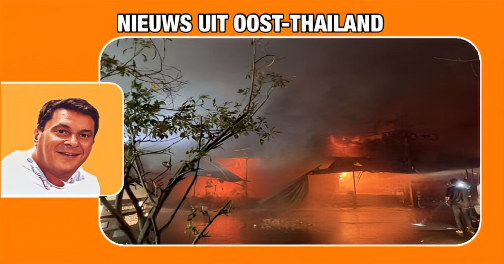 Aanzienlijke brand op de  Rong Kluea Markt nabij de Thais-Cambodjaanse grens in Oost-Thailand 