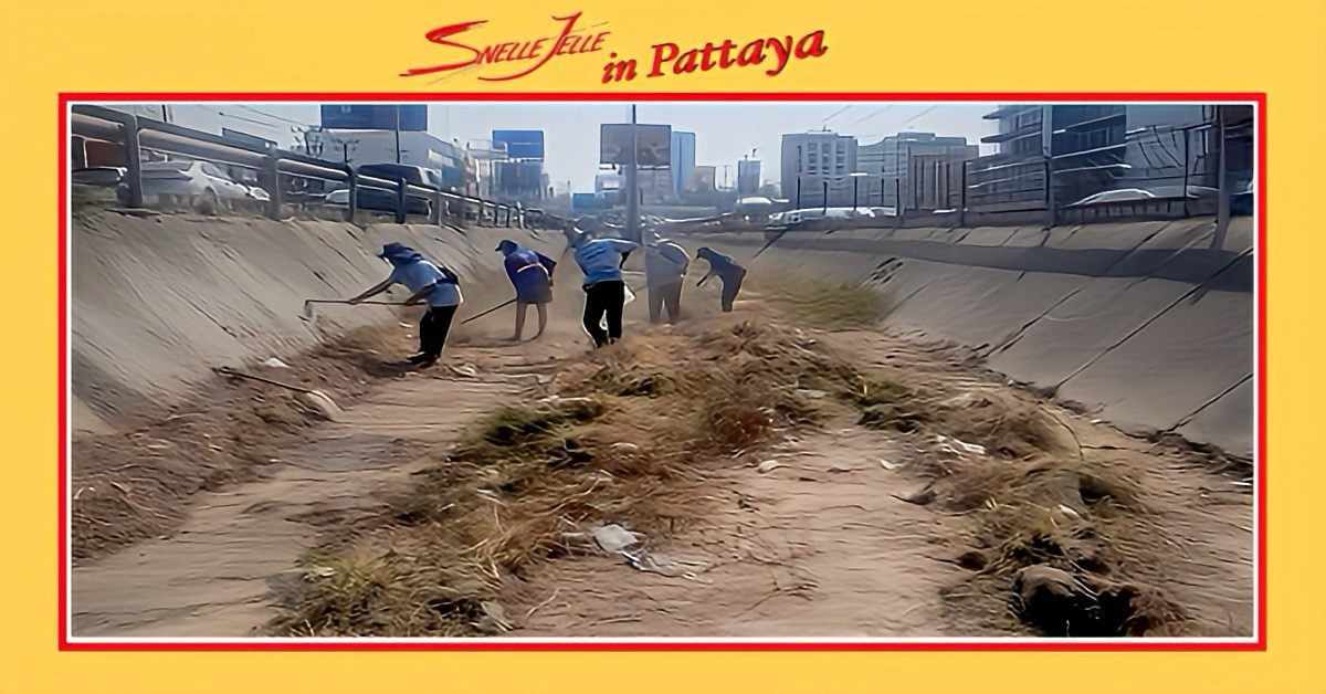 Onderhoud van de afwateringskanalen langs Sukhumvit Road in Pattaya is in volle gang ter voorbereiding op het regenseizoen