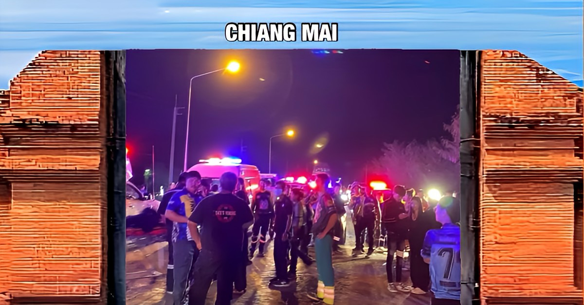 Botsing tussen auto en vrachtwagen in Noord-Thailand verwondt 16 arbeiders uit de fruit industrie