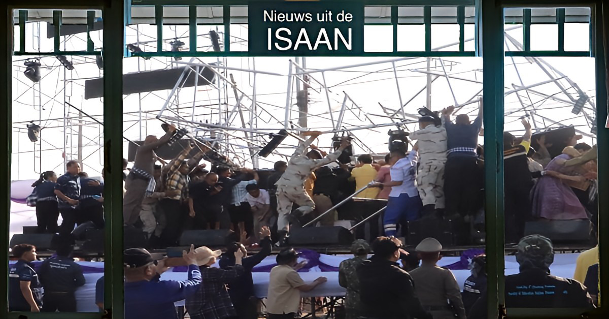 Groot LED-scherm valt in Noordoost-Thailand op een podium, waarbij drie personen gewond raakten