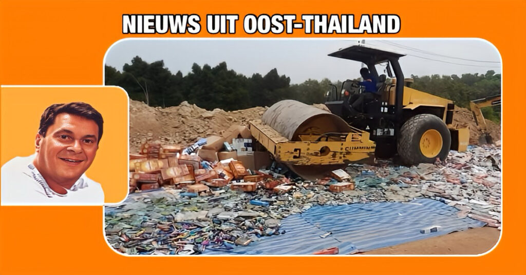 Douane Thailand zet het beste beentje voor en verpulvert 240.000 illegale e-sigaretten en buitenlandse bieren met een bulldozer