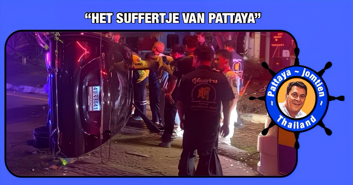 Buitenlandse chauffeur verliest in Pattaya de controle over auto en komt op de zijkant te liggen