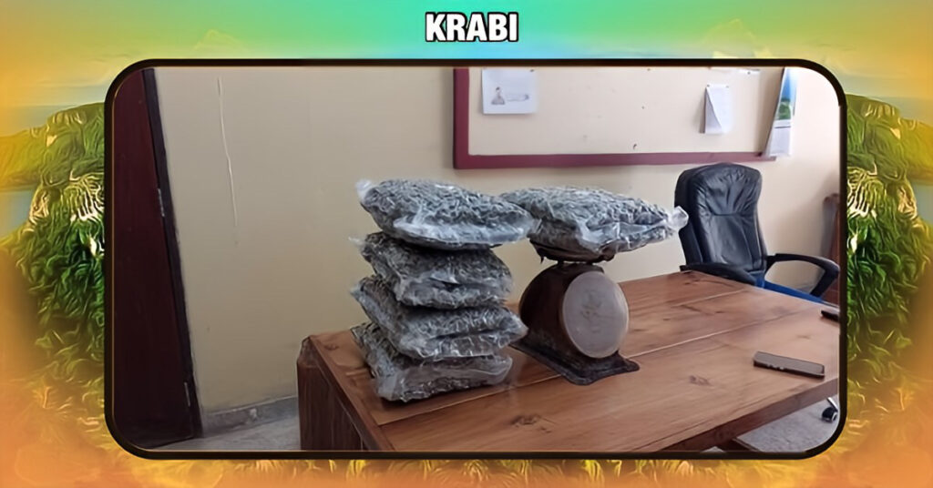 Politie neemt op de luchthaven van Krabi in Zuid-Thailand op 13 kilo achtergelaten cannabis in beslag