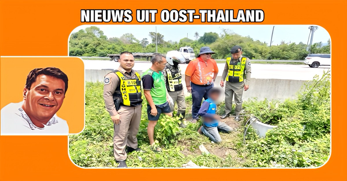 Tiener in Oost-Thailand betrapt bij diefstal van kabels op de snelweg van Chonburi, zijn vader was betrokken bij dit delict 