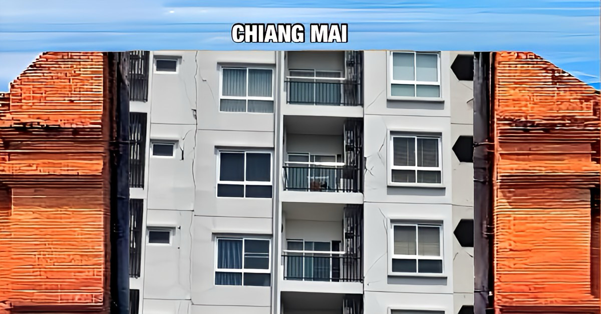 Condominium in Chiang Mai door de gemeente tot verboden gebied verklaard na scheuren na aardbeving in Myanmar