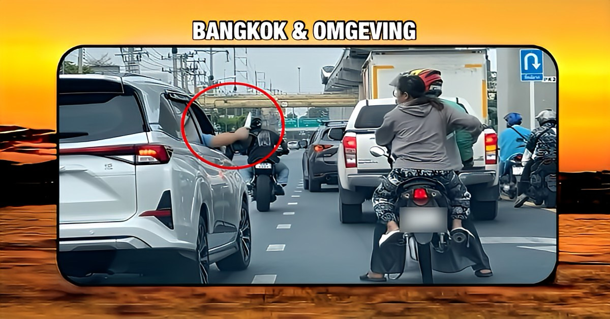 Politie Bangkok onderzocht bizarre bedreiging van een motorrijdster en pakt de dader na enig speurwerk op