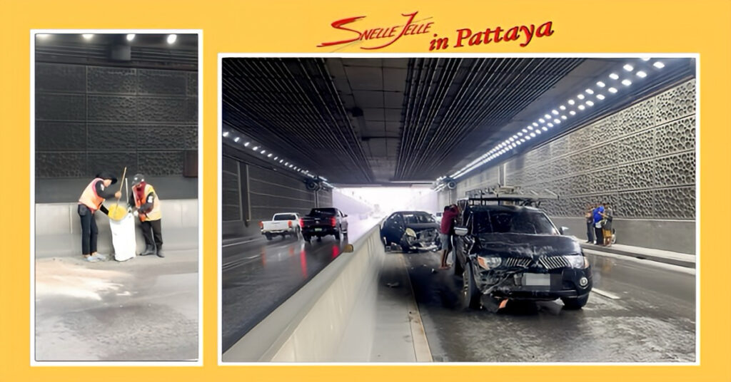 De veiligheid van de Sukhumvit tunnel in Pattaya is in gedrang, na gemorste olie en het gebruik van motoren 