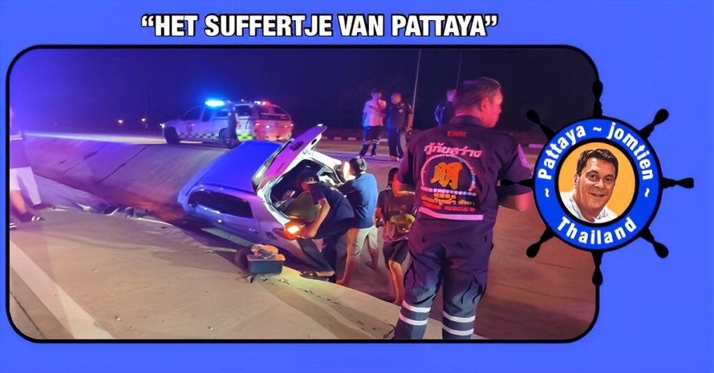 Bestuurder beweert dat zijn gps in Pattaya niet goed werkte en kwam met de auto in een duiker langs de snelweg terecht 