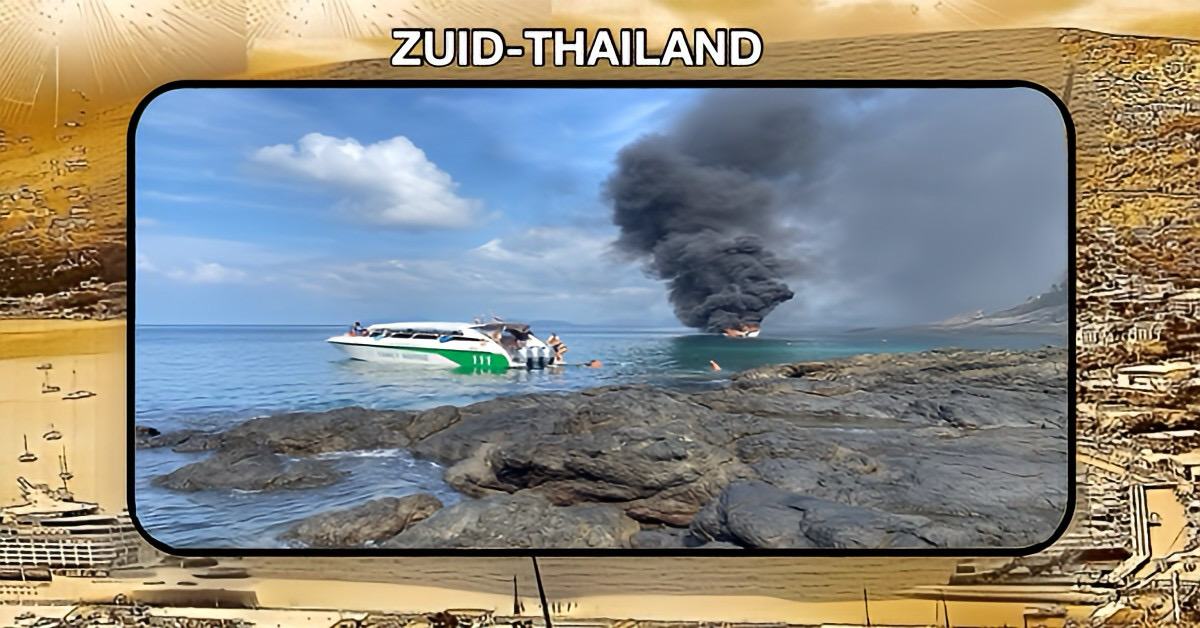 Speedboot gaat in Zuid-Thailand in vlammen op, alle passagiers konden ongeschonden aan het vuur ontkomen