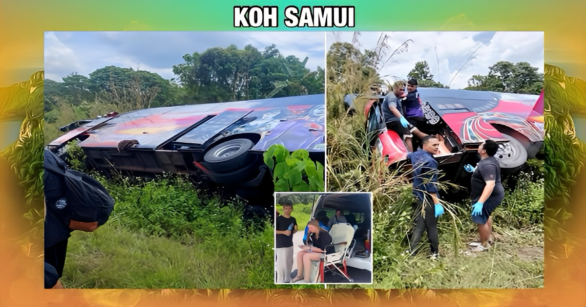 In Zuid-Thailand rijdt een tourbus van de weg waarbij zes buitenlandse toeristen, waaronder twee Nederlanders gewond raakte