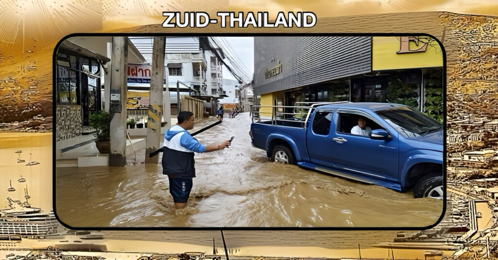 De Mae Sai-rivier in Noord-Thailand is gisteren onverwacht buiten zijn oevers getreden, waardoor het marktgebied van Saimlom Joy nu onder water staat.