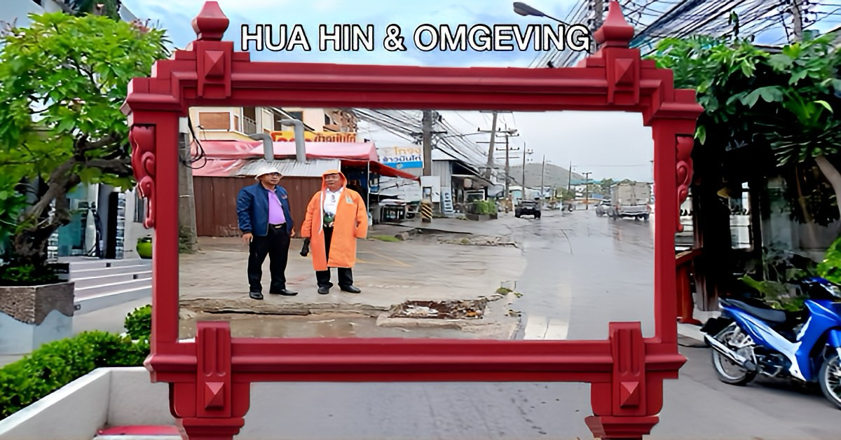 Inspectie van overstromingsgebieden in Hua Hin na hevige regenval