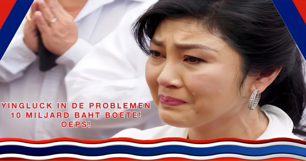 Voormalig premier van Thailand, Yingluck Shinawatra, zit flink in de problemen na een veroordeling tot een boete van 10.000.000.000 baht