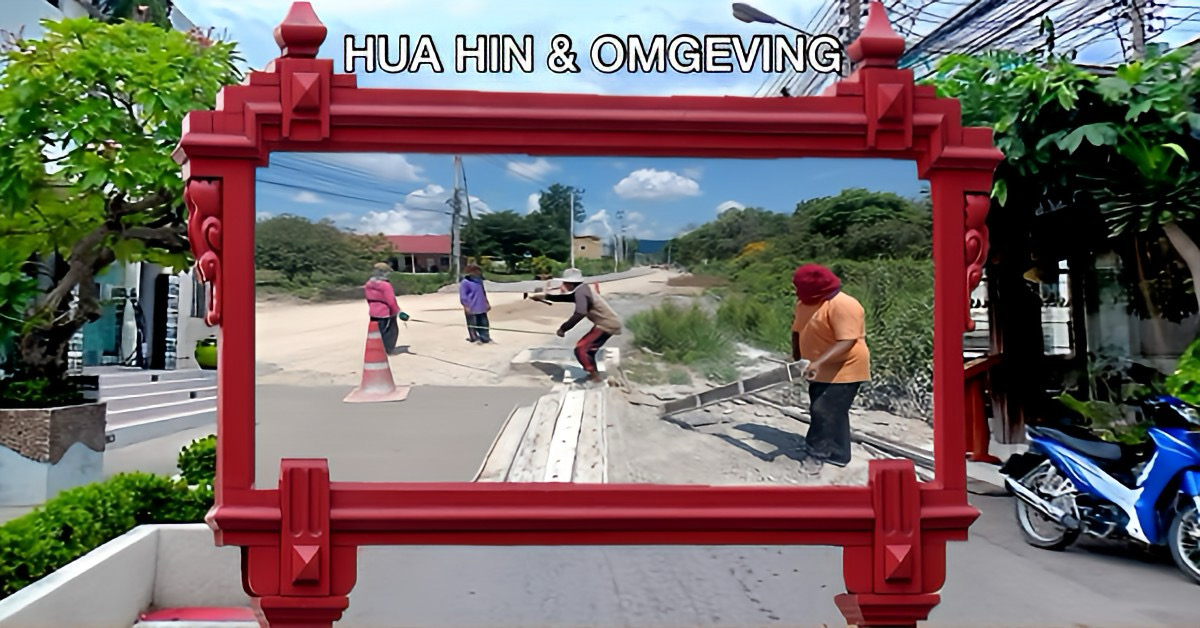 In Hua Hin zijn stadsambtenaren druk bezig met het inspecteren van een weg- en afwateringsproject