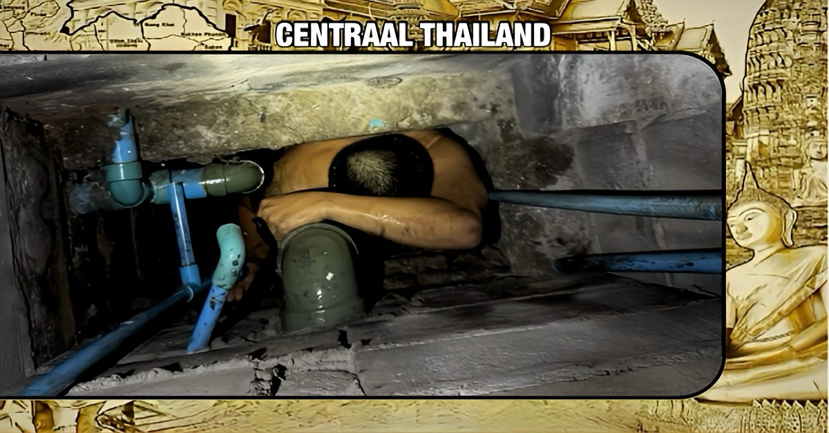 Gevalletje van dikke pech in Thailand: corpulente dief komt vast te zitten in een waterleidingschacht.
