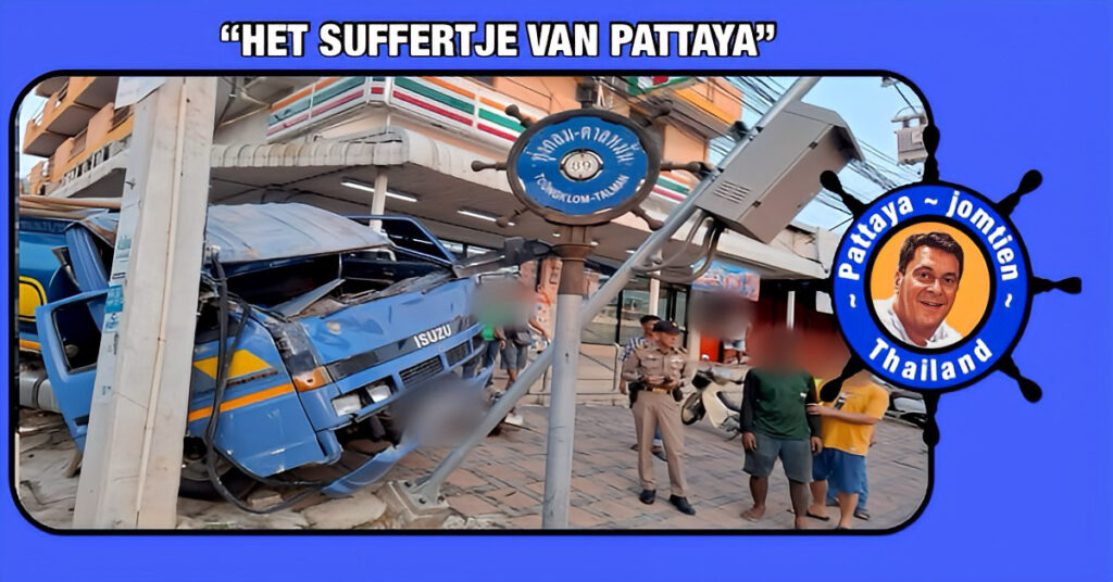 Waterwagen chauffeur trapt in Pattaya door de remmen, hij koos ervoor om ter bescherming van anderen een elektriciteitspaal te rammen