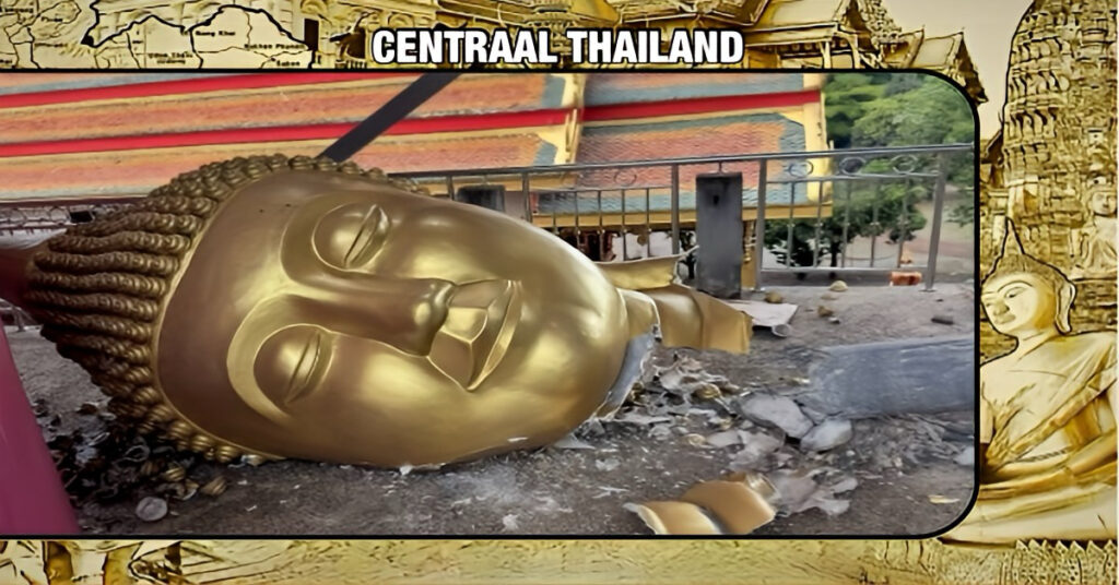 Imposant Boeddhabeeld in Centraal-Thailand verloor bij een heftige storm het hoofd, de lokale bevolking is ontdaan