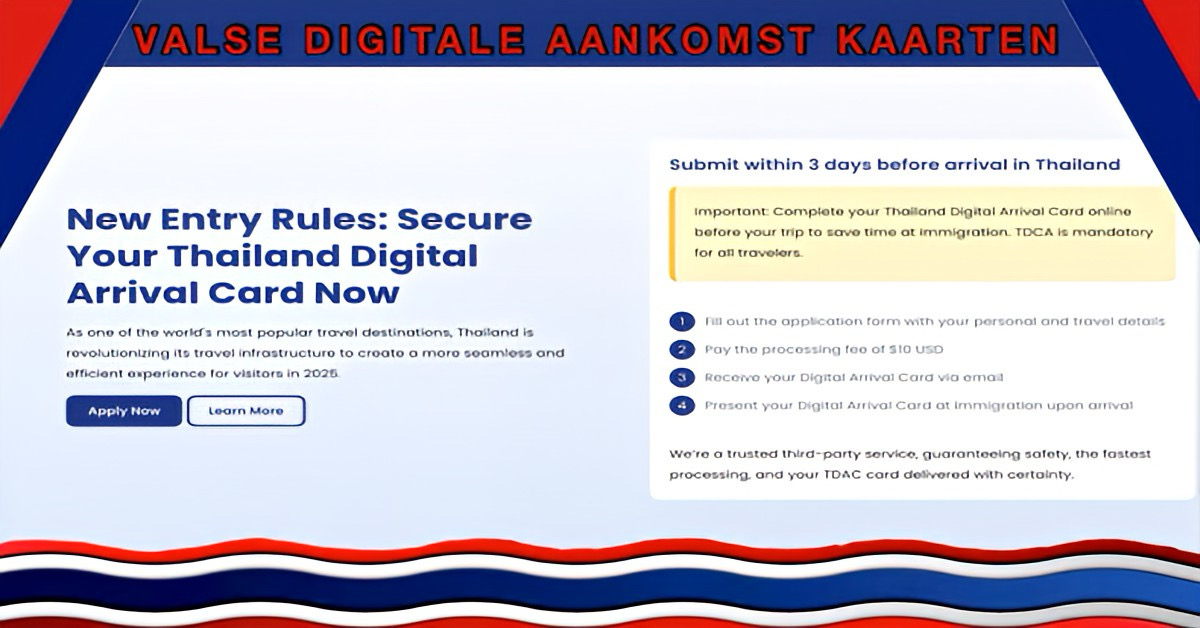 🚨LET OP❗️ Er circuleren nagemaakte websites die valse digitale aankomstkaarten voor Thailand aanbieden