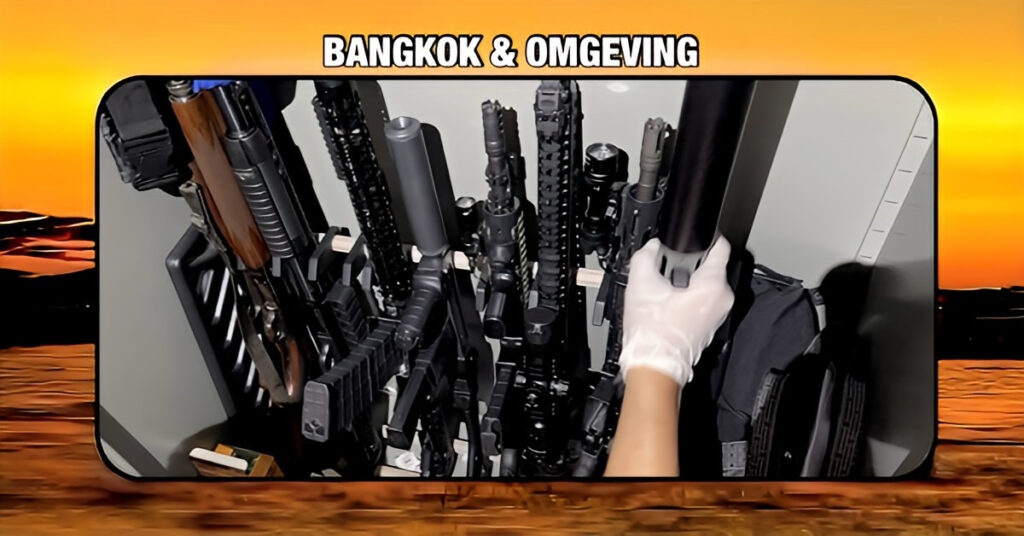 Nationale politie Thailand ontdekt in Bangkok een enorm wapenarsenaal, waarbij vier Thaise mannen worden beschuldigd van moordpoging in Uttaradit.