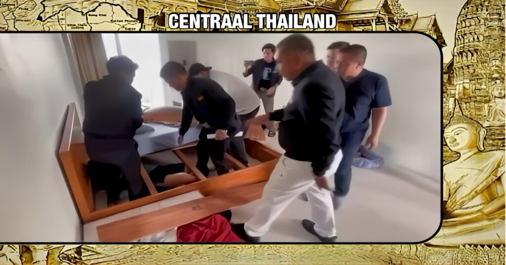 🎥 | Beruchte Ninja-dief in Centraal-Thailand verstopt zich uit angst om gearresteerd te worden in ombouw van een bed!