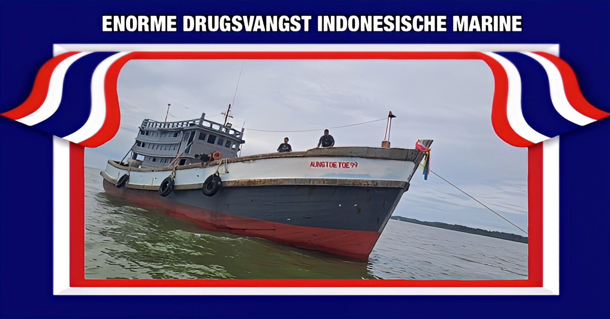Autoriteiten van Indonesië enteren een onder Thaise vlag varend schip en nemen drugs ter waarde van 14.980.000.000 baht in beslag